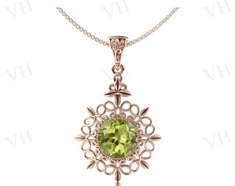 Unique Peridot Pendant For Women Rose Gold Antique Filigree Style Wedding Pendant Vintage Peridot Bridal Pendant Women Statement Pendant