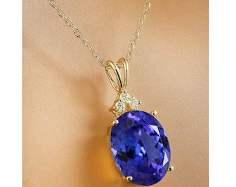 Tanzanite Necklace For Women Rose Gold Tanzanite Pendant Oval Cut Tanzanite Engagement Necklace For Women Unique Bridal Pendant For Women