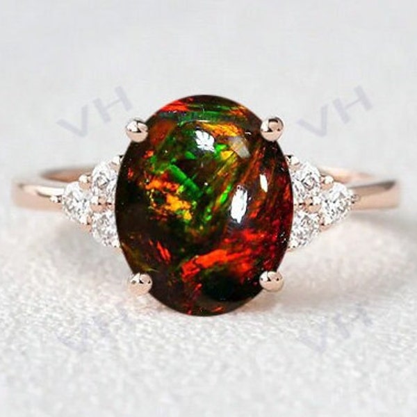 Vintage Black Opal Engagement Ring 14k Rose Gold Black Opal Wedding Ring For Women Art Deco Opal Bridal Promise Ring Unique Engagement Ring