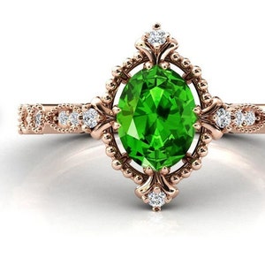 Tsavorite Garnet Engagement Ring 14k Gold Tsavorite Garnet Wedding Ring Art Deco Tsavorite Bridal Promise Ring Vintage Anniversary Gift