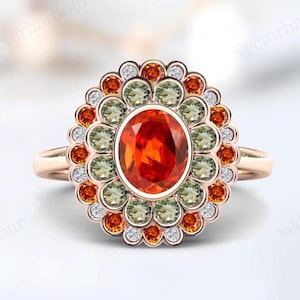 Orange Sapphire Engagement Ring For Women Vintage Multi Gemstone Cocktail Ring 925 Silver Green Amethyst Wedding Ring Women Anniversary Gift