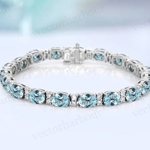 Aquamarine Bracelet For Women 925 Silver Tennis Bracelet Oval Cut Aquamarine Wedding Bracelet Aquamarine Gemstone Bracelet Anniversary Gift