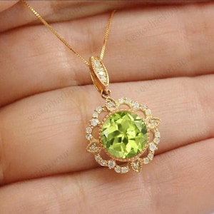 Art Deco Peridot Pendant For Women Rose Gold Pendant Antique Style Pendant Unique Green Gemstone Pendant Vintage Pendant Anniversary Gift
