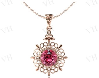 Antique Pink Tourmaline Pendant Art Deco Filigree Design Pendant Unique Wedding Pendant Pink Gemstone Pendant Anniversary Gift For Women