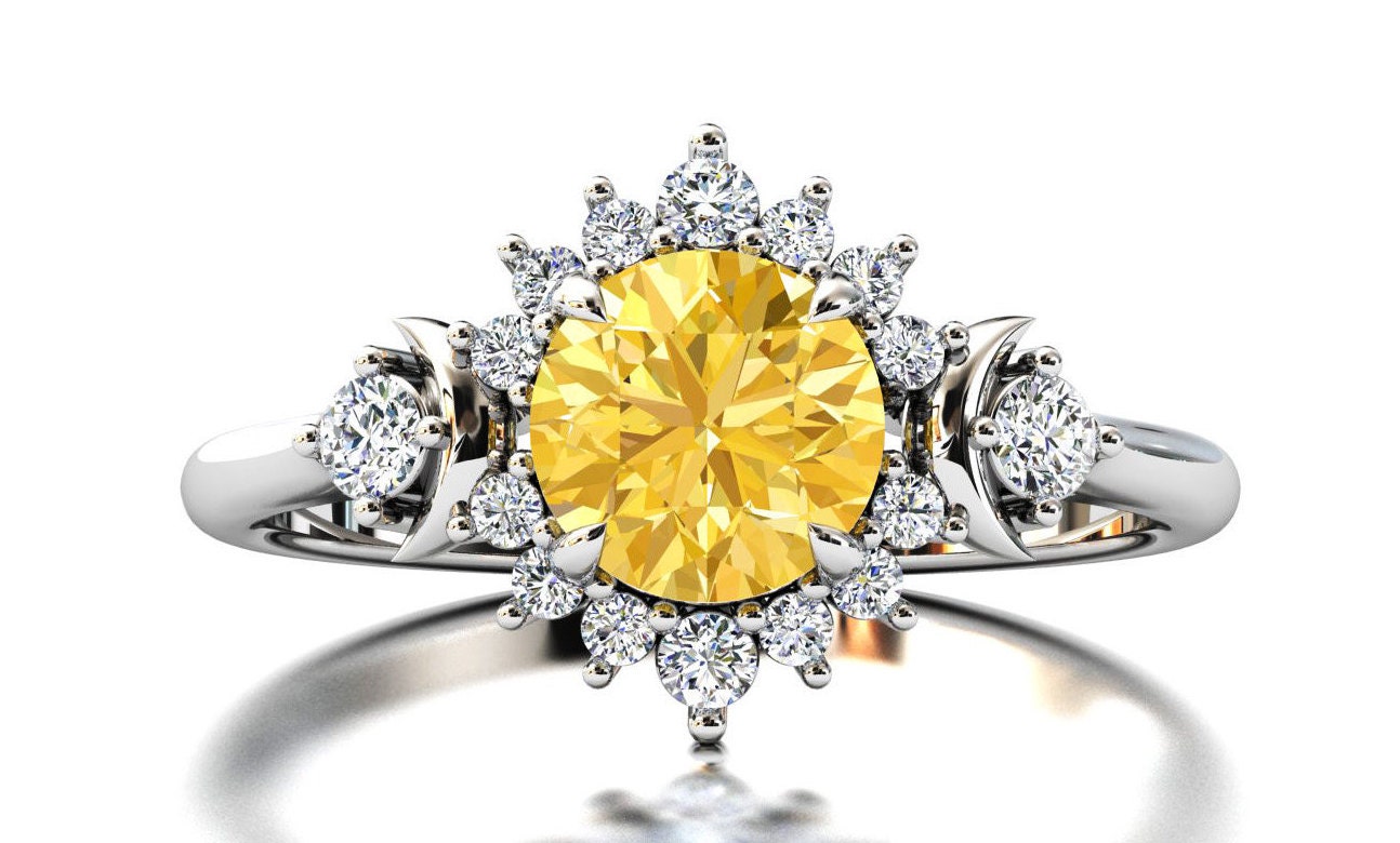 Unique Citrine Engagement Ring Vintage Citrine Wedding Ring Etsy