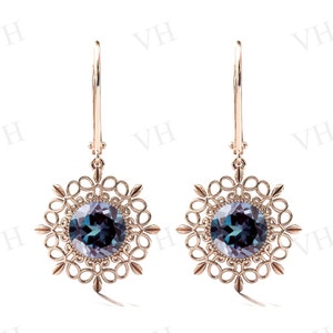 Antique Alexandrite Earrings Unique Wedding Earrings Art Deco Filigree Style Earrings Vintage Dangle Drop Earrings Anniversary Gift For Her
