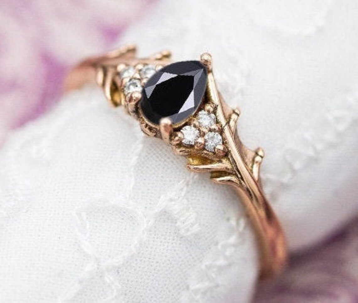 Vintage Black Onyx Engagement Ring Art Deco Onyx Wedding Ring Etsy