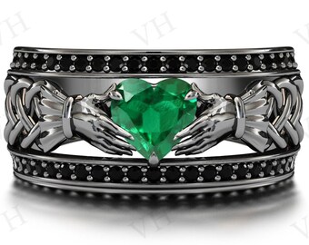 Emerald Claddagh Ring May Birthstone Recycled Sterling Silver Taurus Gemini Irish Celtic Wedding Ring Love Loyalty Friendship Etsy
