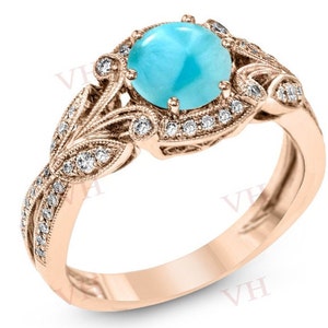 14k Gold Larimar Engagement Ring Vintage Larimar Wedding Ring Antique Art Deco Larimar Bridal Ring Unique Anniversary Promise Ring For Women
