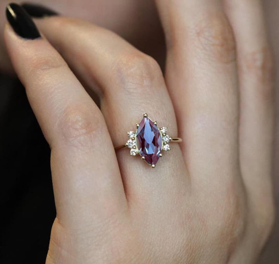 Marquise Alexandrite Engagement Ring 14k Gold Alexandrite Etsy