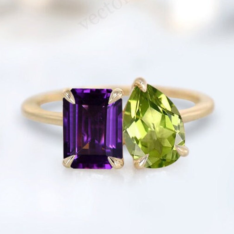 Amethyst and Peridot Ring - Etsy