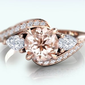 Peach Morganite Wedding Ring Antique Morganite Engagement Ring 14k Gold Morganite Bridal Ring Art Deco Morganite Promise Ring For Women