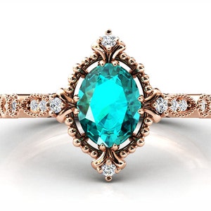 Art Deco Paraiba Tourmaline Engagement Ring Vintage Tourmaline Wedding Ring Unique Bridal Anniversary Ring Antique Promise Ring For Women