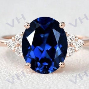 2.8ct Blue Sapphire Engagement Ring 14k Rose Gold Blue Gemstone Wedding Ring Vintage Sapphire Bridal Ring Unique Anniversary Ring For Women
