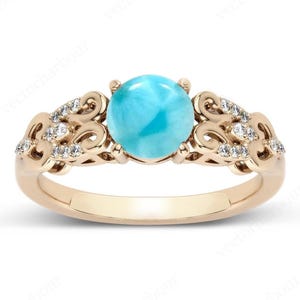 Unique Larimar Engagement Ring For Women Antique Filigree Style Ring 14k Gold Larimar Wedding Ring Art Deco Bridal Anniversary Promise Ring