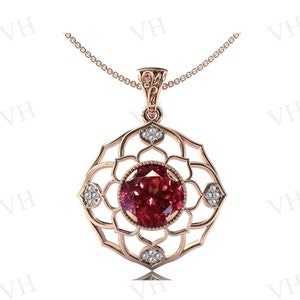 Colgante antiguo granate malaya, areado art deco colgante de boda de loto oro rosa colgante granate malaya, colgante de estilo vintage colgante de declaración de mujer