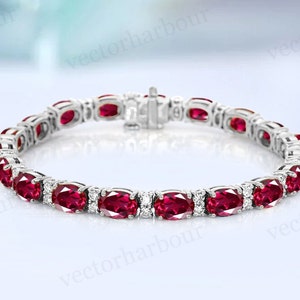 Vintage Ruby Bracelet For Women Unique Tennis Wedding Bracelet 925 Silver Handmade Bracelet Art Deco Women Bracelet Ruby Gemstone Bracelet