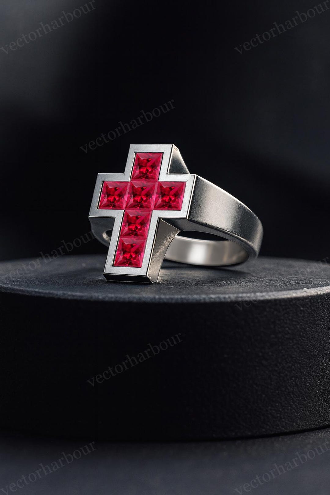 Religious Ruby Ruby Gemstone Cross Ring Vintage Ruby Unisex Ring 14k Gold Ruby ...