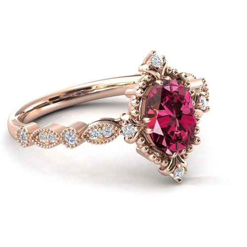 Natural Red Garnet Wedding Ring Unique Garnet Engagement Ring Art Deco Garnet shops Bridal Ring 14k Rose Gold Anniversary Promise Ring For Women