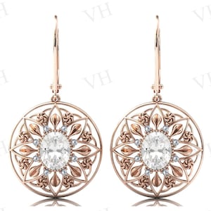 Natural White Topaz Earrings For Women Antique Floral Design Earrings 925 Silver Vintage White Topaz Wedding Earrings Dangle Drop Earrings