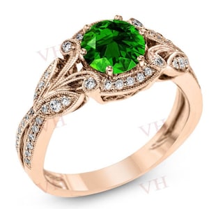 Green Tsavorite Garnet Engagement Ring Antique Tsavorite Wedding Ring Art Deco Tsavorite Bridal Ring Green Gemstone Ring Unique Promise Ring