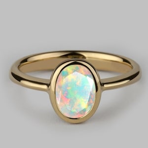 Vintage Opal Engagement Ring Bezel Set Opal Wedding Ring Unique Opal Bridal Ring Solitaire Anniversary Ring 14k Gold Promise Ring For Women