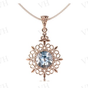 Natural Aquamarine Pendant For Women Vintage Wedding Pendant Antique Filigree Style Pendant 925 Sterling Silver Aquamarine Pendant For Women