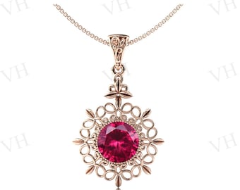Vintage Filigree Style Ruby Pendant Art Deco Wedding Necklace Antique Ruby Bridal Pendant Red Gemstone Pendant Women Statement Pendant