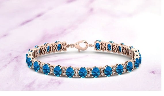 Blue Topaz Tennis S Link Bracelet 14k White Gold (4.00ct) - NG5317