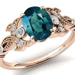 Vintage Teal Sapphire Engagement Ring Art Deco Sapphire Wedding Ring 14k Gold Green Blue Sapphire Antique Wedding Ring Promise Ring For Her