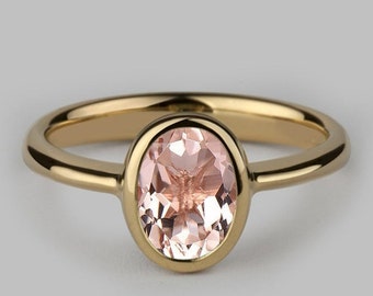 14k Gold Morganite Engagement Ring Unique Morganite Wedding Ring Bezel Set Morganite Bridal Ring Solitaire Anniverary Promise Ring For Women