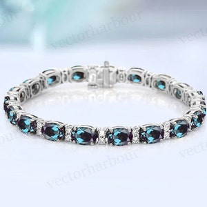 Vintage Alexandrite Bracelet For Women 925 Silver Tennis Bracelet Antique Alexandrite Wedding Bracelet Rose Gold Bracelet Anniversary Gift