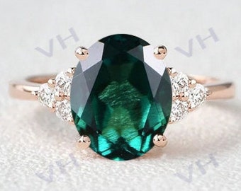 2.8ct Vintage Emerald Engagement Ring 14k Rose Gold Emerald Wedding Ring Sterling Silver Bridal Ring Unique Emerald Promise Ring For Women