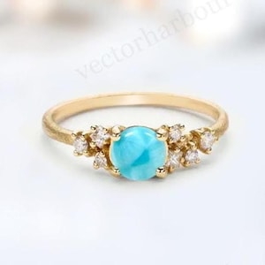 Vintage Larimar Minimalist Wedding Ring 14k Gold Larimar Engagement Ring Art Deco Dainty Ring Antique Bridal Anniversary Ring Gift For Women