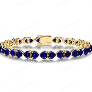 Blauer Saphir Armband für Frauen Einzigartige Herzförmige Armband Rose Gold Tennis Armband Art Deco Blauer Edelstein Armband Vintage Armband