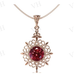 Malaya Garnet Colgante Para Mujer Art Deco Filigrana Diseño Colgante Oro Rosa Antiguo Malaya Granate Collar de Boda Declaración de Mujer Colgante