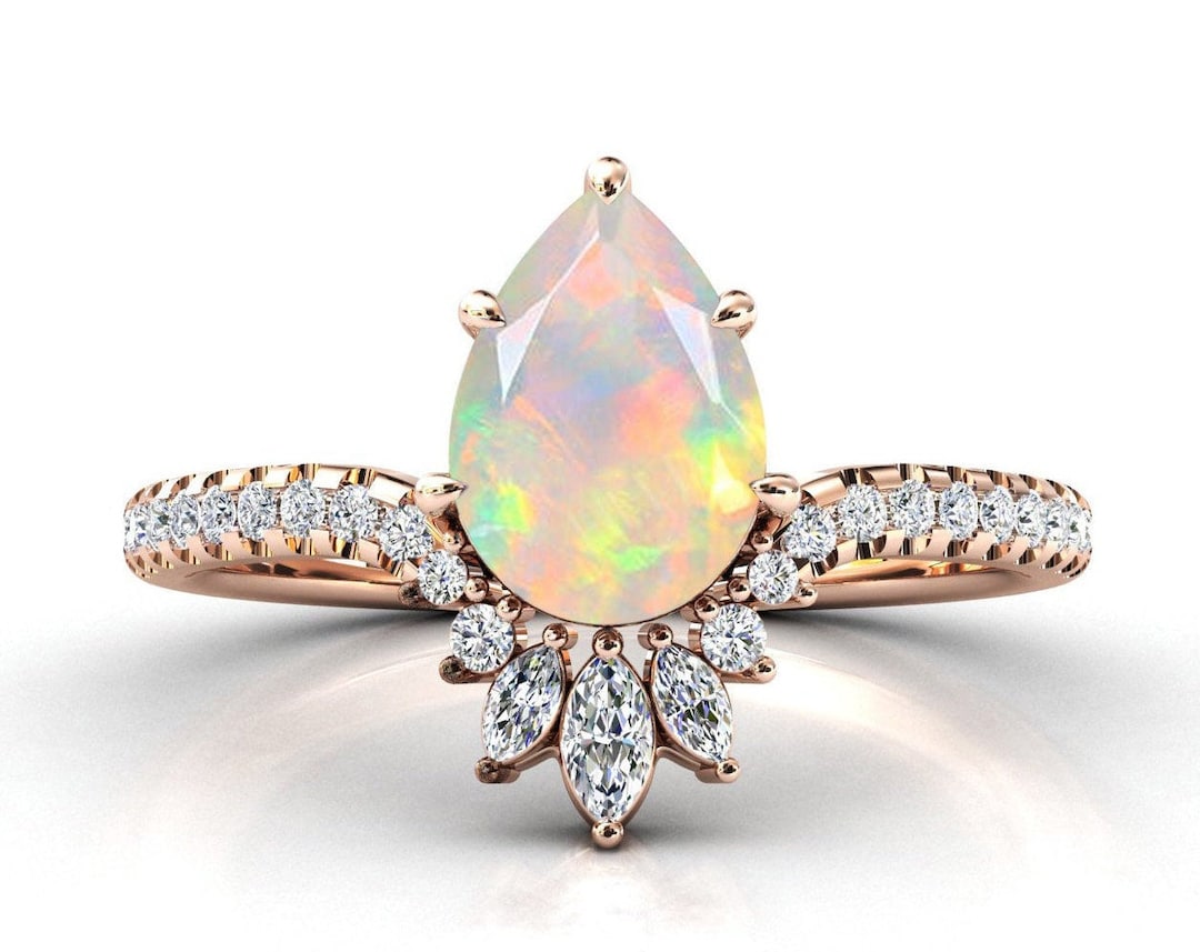 Antique Opal Engagement Ring Unique Opal Wedding Ring Pear Cut Bridal Ring Vintage Anniversary