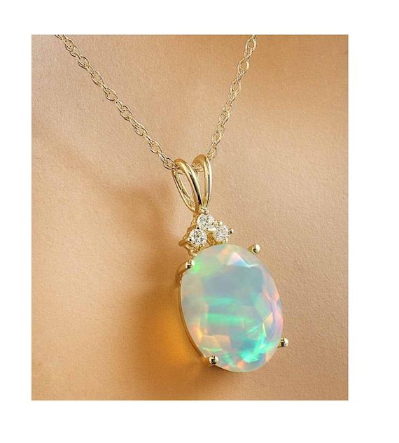 Oval Cut Opal Wedding Necklace for Women 925 Rose Gold Opal Etsy