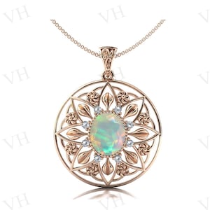 Natural Opal Pendant For Women Antique Floral Design Necklace 925 Silver Opal Wedding Pendant Vintage Opal Bridal Pendant Gift For Women