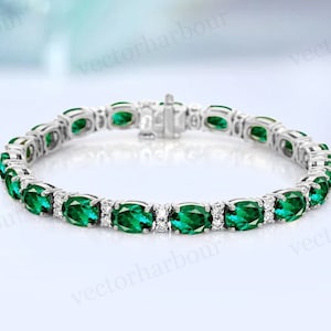 Oval Cut Emerald Bracelet For Her Rose Gold Wedding Bracelet Art Deco Tennis Bracelet Unique Green Gemstone Bracelet Women Anniversary Gift
