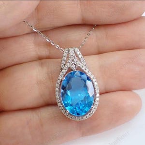 11Ct Sky Blue Topaz Pendant For Women Rose Gold Wedding Necklace Art Deco Halo Pendant Vintage Oval Shaped Pendant Women Handmade Pendant