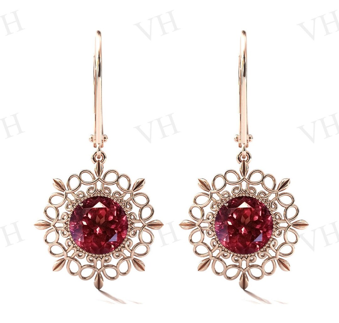 18ct Rose Gold/ WG Studs Malaya Garnet Earrings