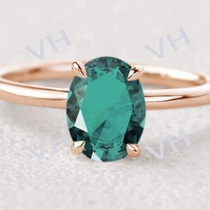 Green Paraiba Tourmaline Engagement Ring 14k Rose Gold Paraiba Tourmaline Solitaire Wedding Ring Vintage Bridal Anniversary Gift For Her