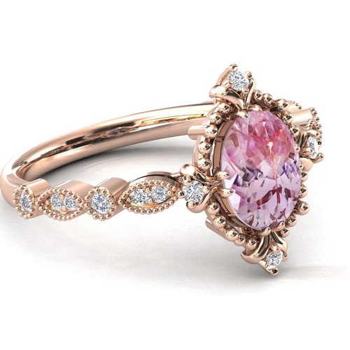Vintage Pink Sapphire Engagement Ring Oval Shaped Pink Sapphire Wedding Ring For Women Pink Gemstone Ring Art Deco Bridal Anniversary shops Gift