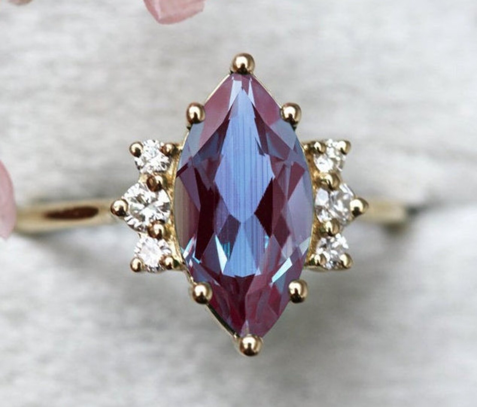 Marquise Alexandrite Engagement Ring 14k Gold Alexandrite Etsy
