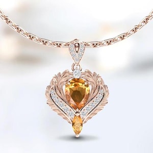 14k Gold Citrine Pendant Vintage Citrine Filigree Design Pendant Unique Yellow Gemstone Pendant Art Deco Statement Pendant Gift For Women