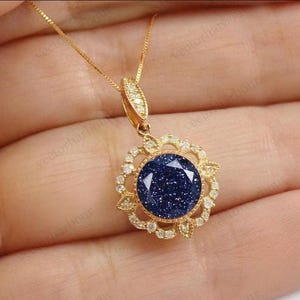 Blue Sandstone Pendant For Women 925 Sterling Silver Pendant Unique Blue Gemstone Pendant Antique Wedding Pendant Art Deco Anniversary Gift