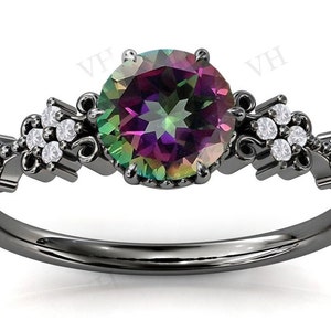 Art Deco Mystic Topaz Engagement Ring Black Metal Engagement Ring For Women Bio Color Gemstone Ring Vintage Bridal Anniversary Gift For Her