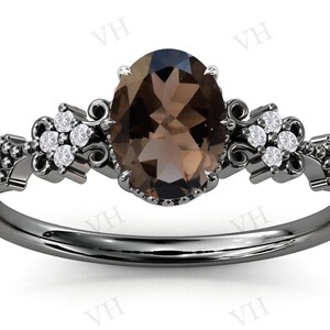 14k Gold Smoky Quartz Engagement Ring Art Deco Smoky Quartz Wedding Ring For Women 925 Silver Engagement Ring Antique Brown Gemstone Ring
