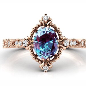 Vintage Alexandrite Engagement Ring Unique Alexandrite Wedding Ring Women Bridal Anniversary Ring Art Deco Alexandrite Promise Ring For Her